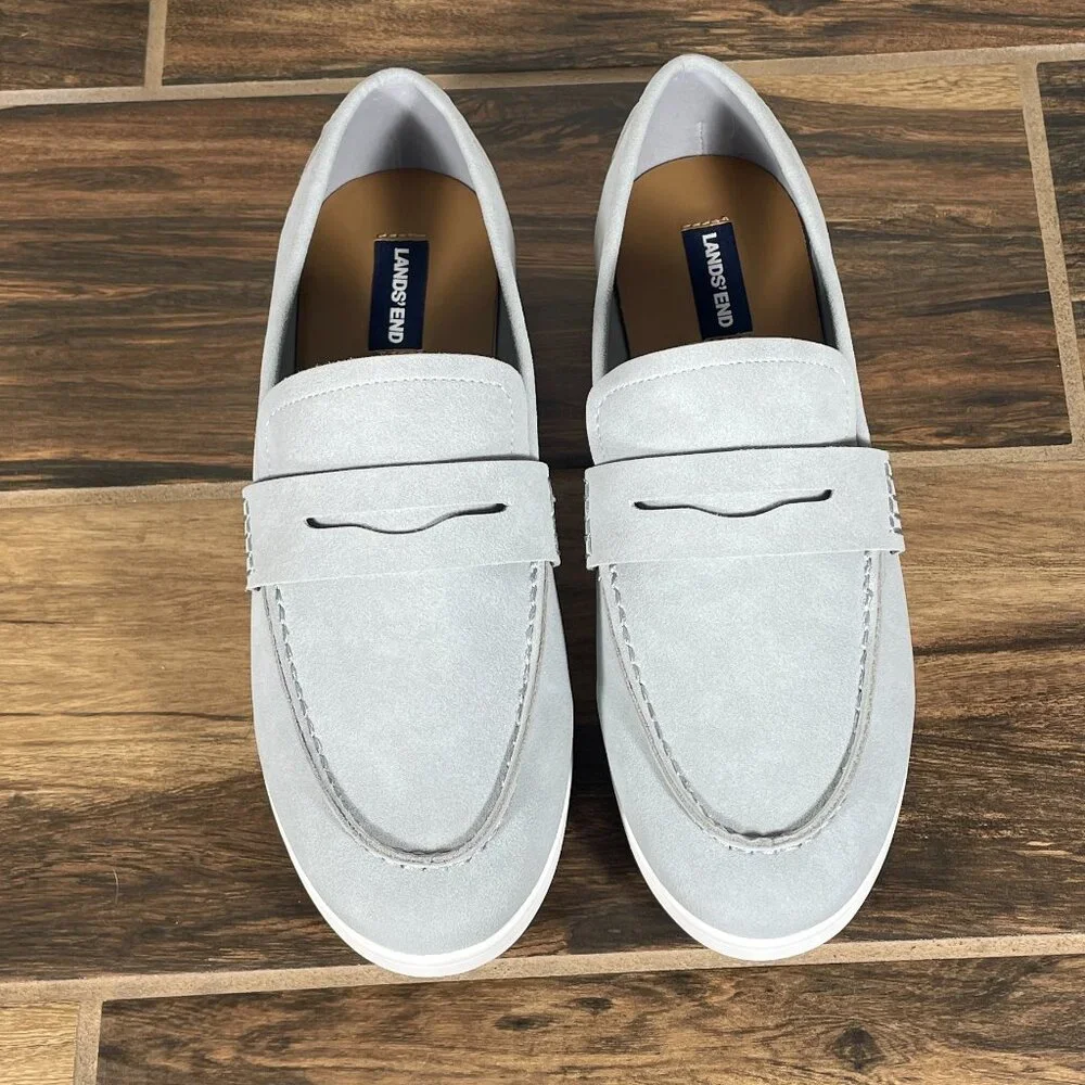 Lands End Everyday Penny Loafer Shoes Youth Boys Size 6 Soft Slate Vegan Leather